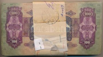 1930. 100P (96x) eredeti, sérült, ragasztott és tűzőkapcsozott banki kötegelővel, közte sorszámkövet...