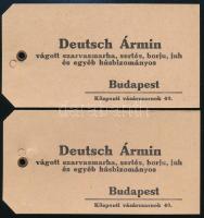 cca 1920-30 2 db Deutsch Ármin húsbizományos, Bp., Központi Vásárcsarnok reklámkártya, 5,5x11 cm