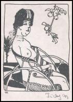 Tichy Gyula (1879-1920): Akt, nyomat utólagos jelzéssel, paszpartuban, 12×8 cm