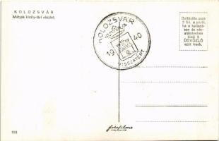 Kolozsvár, Cluj; Mátyás tér és szobor télen este / square and statues in winter at night + "194...