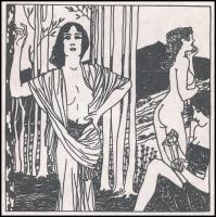 Tichy Gyula (1879-1920): Erdei nimfák, nyomat utólagos jelzéssel, paszpartuban, 10×9 cm