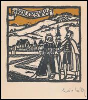 Kós Károly (1883-1977): Kolozsvár. Linómetszet, papír, jelzett a dúcon, utólagos jelzéssel, 10,5×10,...