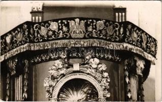 1940 Szatmárnémeti, Satu Mare; Láncos templom (?), belső / Biserica reformata cu lan?uri (?) / church interior. photo + 1940 Szatmárnémeti visszatért So. Stpl (EK)