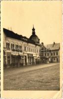 1940 Dés, Dej; tér, üzletek / square, shops. photo + &quot;1940 Dés visszatért&#039; So. Stpl (EB)