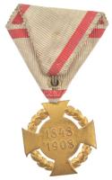 1908. "Katonai Jubileumi Kereszt" aranyozott bronz kitüntetés mellszalagon T:2 kopott aran...
