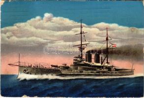 1912 SMS Radetzky az Osztrák-Magyar Haditengerészet Radetzky-osztályú csatahajója / K.u.K. Kriegsmarine / WWI Austro-Hungarian Navy Radetzky-class pre-dreadnought battleship. G. Costalunga 1912. (Rb)