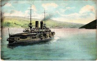 1908 SMS Árpád az Osztrák-Magyar Haditengerészet Habsburg-osztályú csatahajó / K.u.K. Kriegsmarine Schlachtschiff / SMS Árpád Austro-Hungarian Navy Habsburg-class pre-dreadnought battleship. G. Fano Pola (EK)