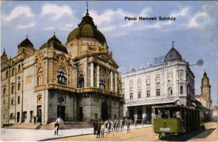Pécs, Nemzeti színház, villamos (korabeli villamosjegy a Nyomtatványok kategóriában)