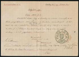 1940 Pápa, kézzel írt szolgálati jegy a 227. sz. Gróf Tisza cserkészcsapattól, Pacsirta Őrs bélyegzéssel