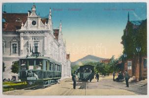 1913 Brassó, Kronstadt, Brasov; Rezső körút, városi vasút, kisvasút, vonat / Rudolfsring / street, urban railway, train