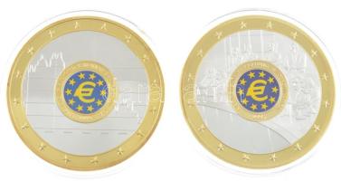 1995-1999. Euro-giants (2x) aranyozott és ezüstözött Cu emlékérem multicolor rátéttel kapszulában (70mm) T:PP egyiken ujjlenyomat  1995-1999. Euro-giants gold plated and silver plated Cu commemorative medallion with multicolor inlay in capsule (70mm) C:PP fingerprints on one