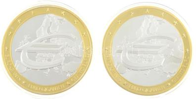 1999-2002. "Euro-giants" (2xklf) aranyozott és ezüstözött Cu emlékérem multicolor rátéttel...