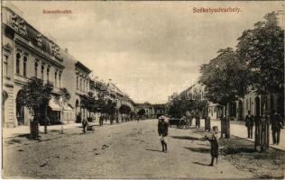 Székelyudvarhely, Odorheiu Secuiesc; Kossuth utca, Budapest szálloda. Drágimán S.J. kiadása / street, hotel (EK)