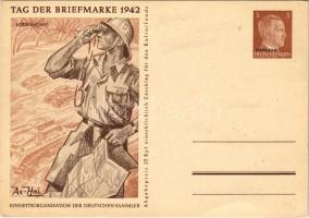 1942 Tag der Briefmarke. Afrikakorps. Einheitsorganisation der Deutschen Sammler / WWII Day of the German Stamp, NSDAP German Nazi Party propaganda, German Africa Corps, Adolf Hitler, swastika; 3 Ga. s: Axster-Heudtlass (EK)