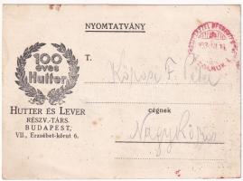1933 "A közeli napokban érkezem, szíves fogadtatást kérek..." 100 éves a Hutter és Lever R...