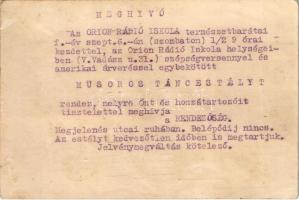 Orion Radio reklámja. Hátoldalon az Orion Rádió Iskola meghívója / Hungarian radio lamp and bulb adv...