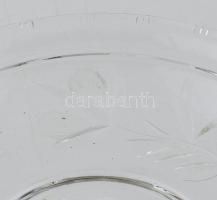 Szecessziós alpakka asztalközép, metszett, csiszolt üvegbetéttel. Jelzés nélkül, korának megfelelő k...