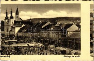 1943 Marosvásárhely, Targu Mures; Széchenyi téri piac, Vámos Sándor üzlete - tévnyomat / market, shops - error