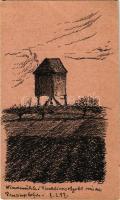 1917 Windmühle. Feldpostkarte / Kézzel rajzolt Tábori Postai Levelezőlap, szélmalom / WWI Austro-Hungarian K.u.K. military, hand-drawn field postcard with windmill (fa)