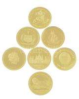 2006-2019. "A világ legkisebb arany érméi" 7db-os aranyérme gyűjteménye klf országok darabjaival, mahagóni fa díszdobozban, magyar nyelvű tanúsítványokkal (0,5g/0,999/11mm) T:PP 2006-2019. "The Smallest Gold Coins of the World" collection of 7 gold coins in mahogany case from different countries,with Hungarian certificates (0,5g/0,999/11mm) C:PP