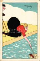 Erotic humour art postcard, photographer with lady and shrimp. M. N. & C. Milano No. 6576. artist signed (EK)