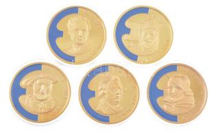 1998-2000. "Európai uralkodók" 5xklf Göde Bayerisches Münzkontor kiadású festett, aranyozo...