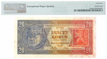 Csehszlovákia 1926. 20K "Cg 619876" eredeti PMG tokban T:65 (I-) Czechoslovakia 1926. 20 K...