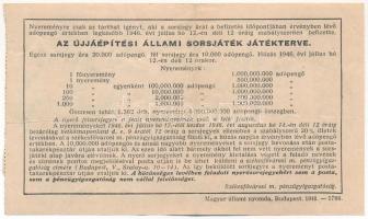 1946. "Újjáépítési Állami Sorsjáték" 1.000.000.000AP értékű fél-sorsjegye vízjeles papíron...
