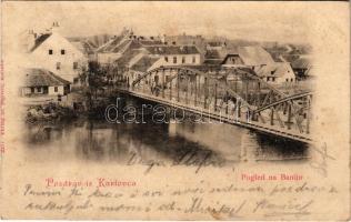 1899 (Vorläufer) Károlyváros, Karlovac; Pogled na Baniju / híd / bridge, general view + kétnyelvű bélyegző / bilingual cancellation (fl)