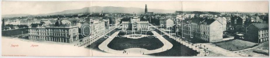 1897 (Vorläufer!) Zagreb, Agram, Zágráb; 3-részes kihajtható panorámalap / 3-tiled folding panoramacard (gyűrődés / crease)