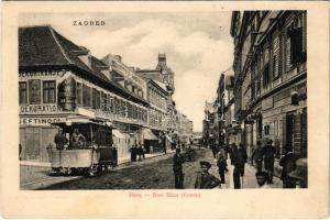 Zagreb, Agram, Zágráb; Ilica, Rue Ilica (Corso) / utca, villamos, üzletek / street view, tram, shops (EK)