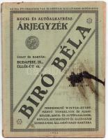 1922 Bíró Béla kocsi- és autóalkatrész árjegyzék, foltos, szakadással, 72p