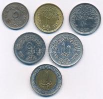 Egyiptom 1938-2005. 5m - 1Ł (6xklf) T:1- közte patina, kis ph. Egypt 1938-2005. 5 Milliemes - 1 Pound (6xdiff) C:AU among patina, small edge error