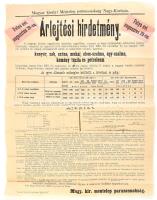 1883 Királyi méntelep Nagykőrös árlejtési hirdemény 60x50 cm Hatjva