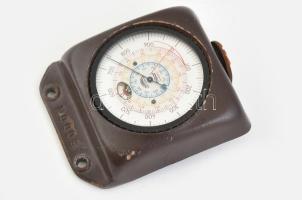 Thommens ejtőernyős, repülős altiméter, magasságmérő. Bőr tokban. d: 6 cm