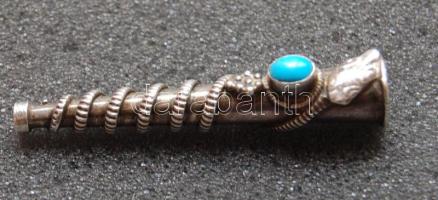 Dekoratív ezüst órafelhúzó türkizzel