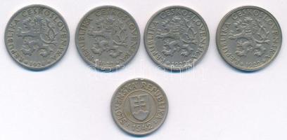 Csehszlovákia 1922-1924. 1K Cu-Ni (4db, 2xklf) + Szlovákia 1942. 1K Cu-Ni T:2-3
Czechoslovakia 1922...