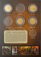 DN "Magyar Századok" aranyozott Cu emlékérmek (7xklf) a sorozat gyűjtői mappájába rendezve...
