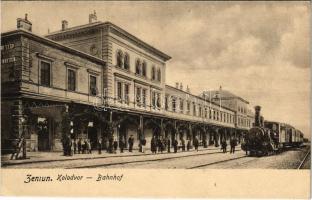 Zimony, Semlin, Zemun; Kolodvor / vasútállomás, gőzmozdony, vonat / Bahnhof / railway station, locomotive, train