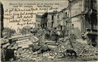 1927 Messina, dopo il terremoto del 28 dicembre 1908, Corso Vitt. Emanuele, Porta Messina / ruins of the street after the earthquake (EK)