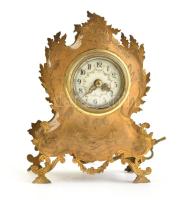 Kartel óra. Asztali óra XIX. sz. , kulcsos, rugójáratos szerkezettel. Díszített réz szép számlappal, Működik 16 cm