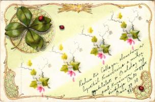 1899 (Vorläufer) New Year greeting art postcard with clovers. Art Nouveau, litho (EK)