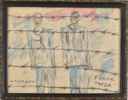 Frank Magda jelzéssel: Foglyok. Akvarell, kréta, papír. Üvegezett fakeretben. 19x25 cm