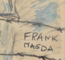 Frank Magda jelzéssel: Foglyok. Akvarell, kréta, papír. Üvegezett fakeretben. 19x25 cm