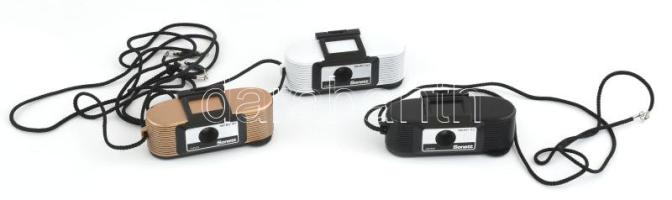 3 db Sonett Micro 110 mini analóg fényképezőgép, fekete, fehér, és arany színben