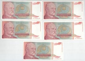 Jugoszlávia 1993. 500.000.000.000D (5x) pótkiadás "ZA" T:I-,II Yugoslavia 1993. 500.000.000.000 Dinara (5x) replacement notes "ZA" C:AU,XF Krause P#137