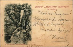 1899 (Vorläufer) Puchberg am Schneeberg, Unterer Losenheimer Wasserfall bei Puchberg / waterfall, tourists. A. Folk Kunsth. (fl)