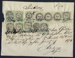 1872 Nyugta 12 db okmánybélyeggel / Receipt with 12 document-stamps