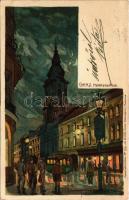 1902 Graz (Steiermark), Herrengasse / street view at night, tram. Kuenstlerpostkarte No. 1301. von Ottmar Zieher Kunstanstalt litho s: T. Martiny