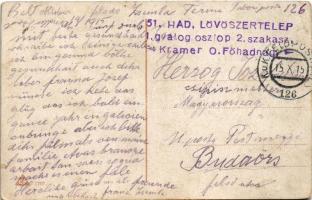 42 cm Brummer / WWI German military art postcard, cannon. L&P 1707. + "51. HAD. LÖVÖSZERTEL...